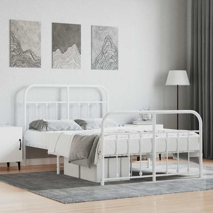 Metal Bed Frame without Mattress with Footboard with Headboard & Footboard White 120 cm 190 cm