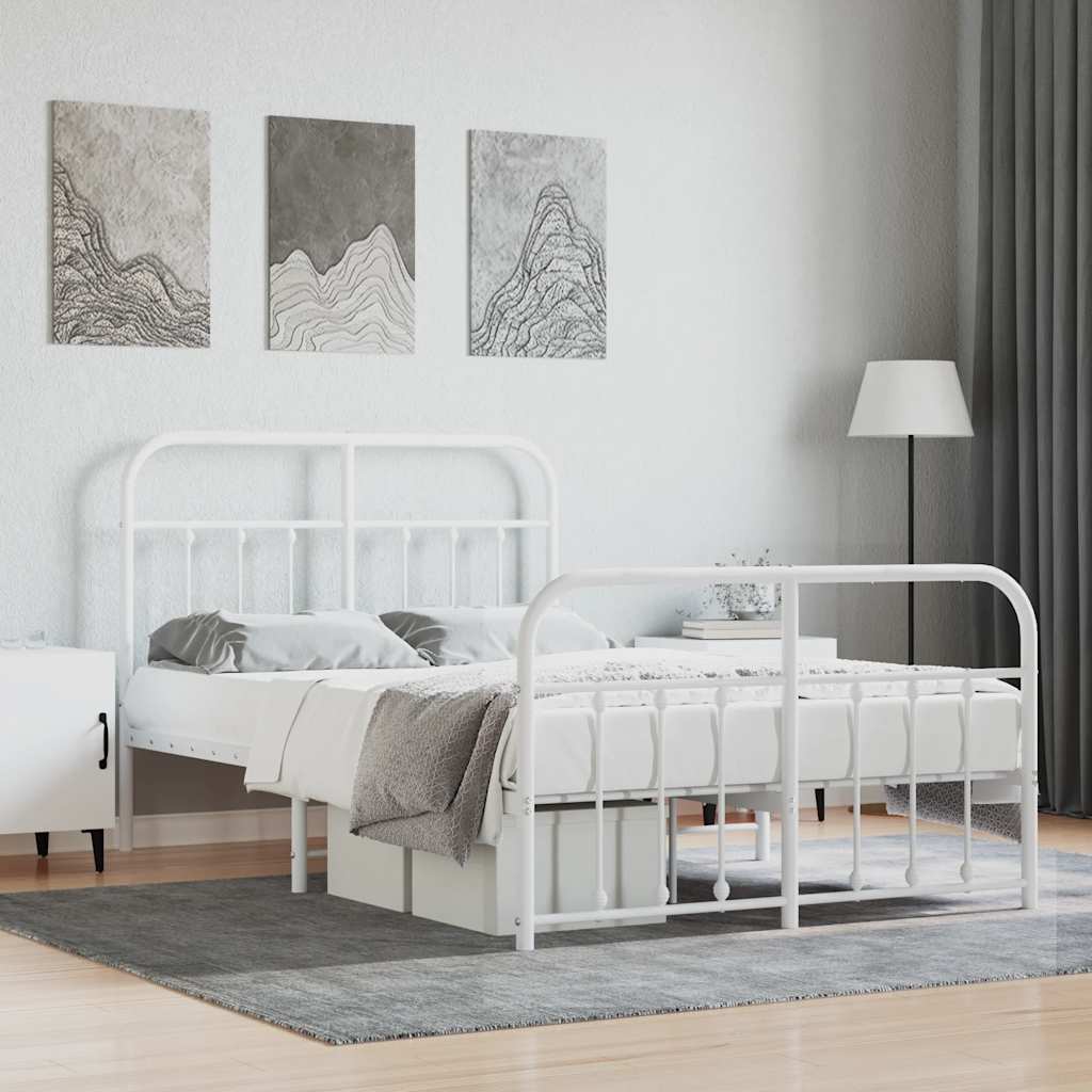 Metal Bed Frame without Mattress with Footboard with Headboard & Footboard White 120 cm 200 cm