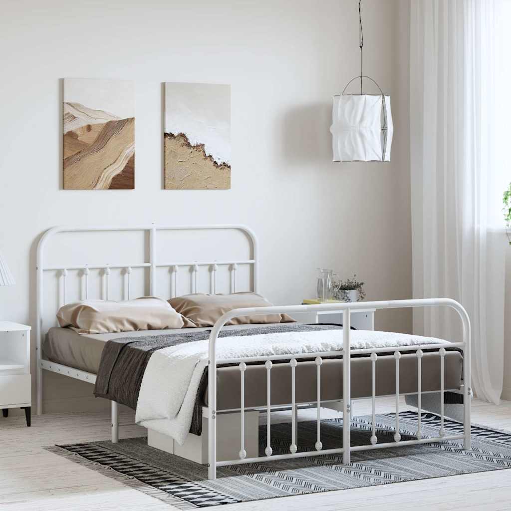 Metal Bed Frame without Mattress with Footboard with Headboard & Footboard White 135 cm 190 cm