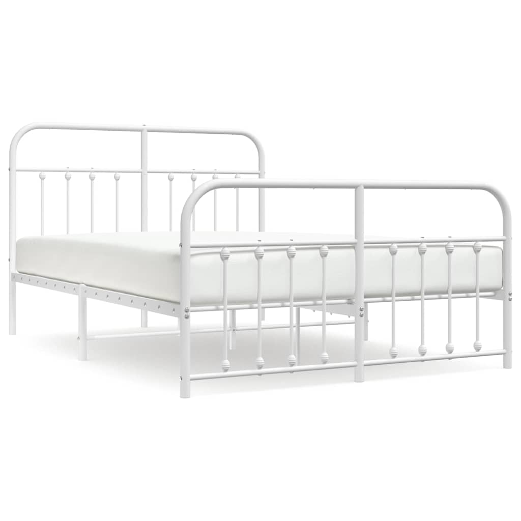 Metal Bed Frame without Mattress with Footboard with Headboard & Footboard White 140 cm 190 cm