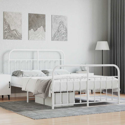 Metal Bed Frame without Mattress with Footboard with Headboard & Footboard White 140 cm 190 cm