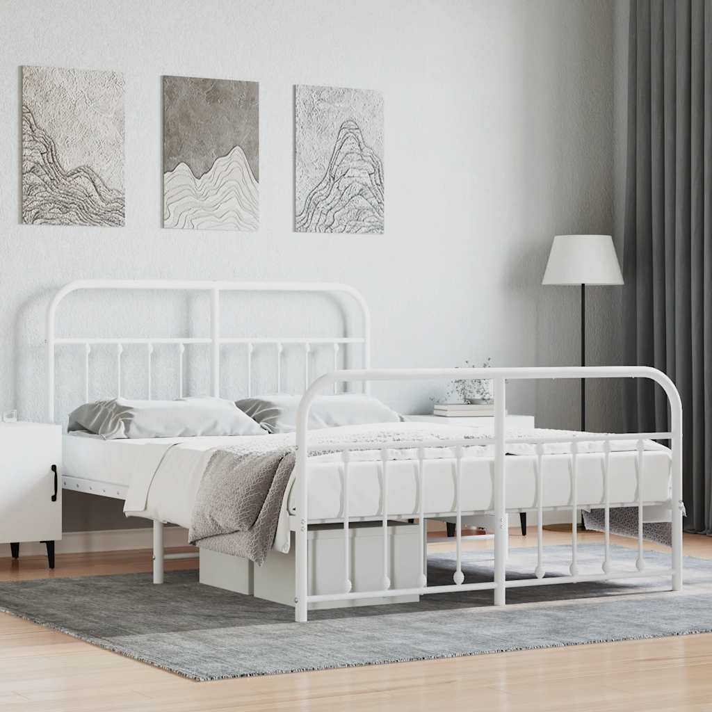 Metal Bed Frame without Mattress with Footboard with Headboard & Footboard White 140 cm 200 cm