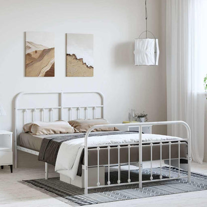 Metal Bed Frame without Mattress with Footboard with Headboard & Footboard White 150 cm 200 cm