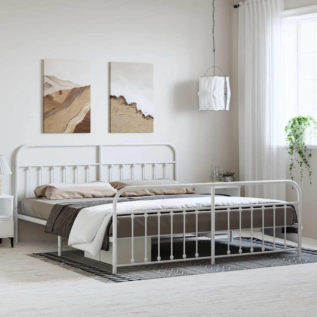 Metal Bed Frame without Mattress with Footboard with Headboard & Footboard White 183 cm 213 cm