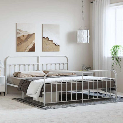 Metal Bed Frame without Mattress with Footboard with Headboard & Footboard White 193 cm 203 cm