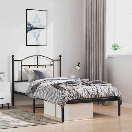 Metal Bed Frame without Mattress with Headboard Black 100 cm 190 cm