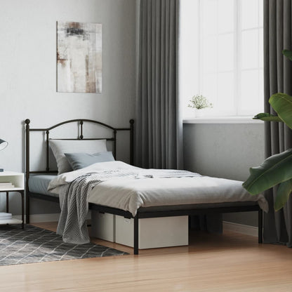 Metal Bed Frame without Mattress with Headboard Black 107 cm 203 cm