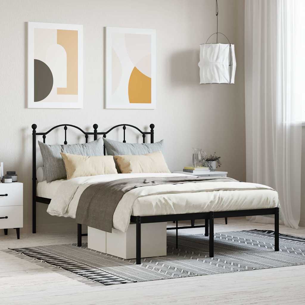 Metal Bed Frame without Mattress with Headboard Black 120 cm 200 cm