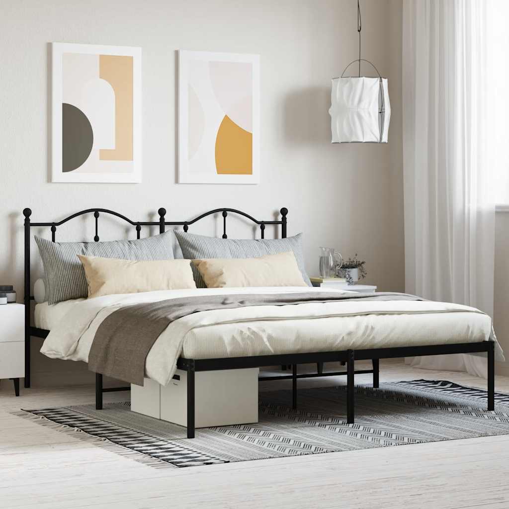Metal Bed Frame without Mattress with Headboard Black 160 cm 200 cm