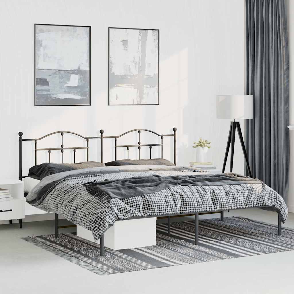 Metal Bed Frame without Mattress with Headboard Black 193 cm 203 cm