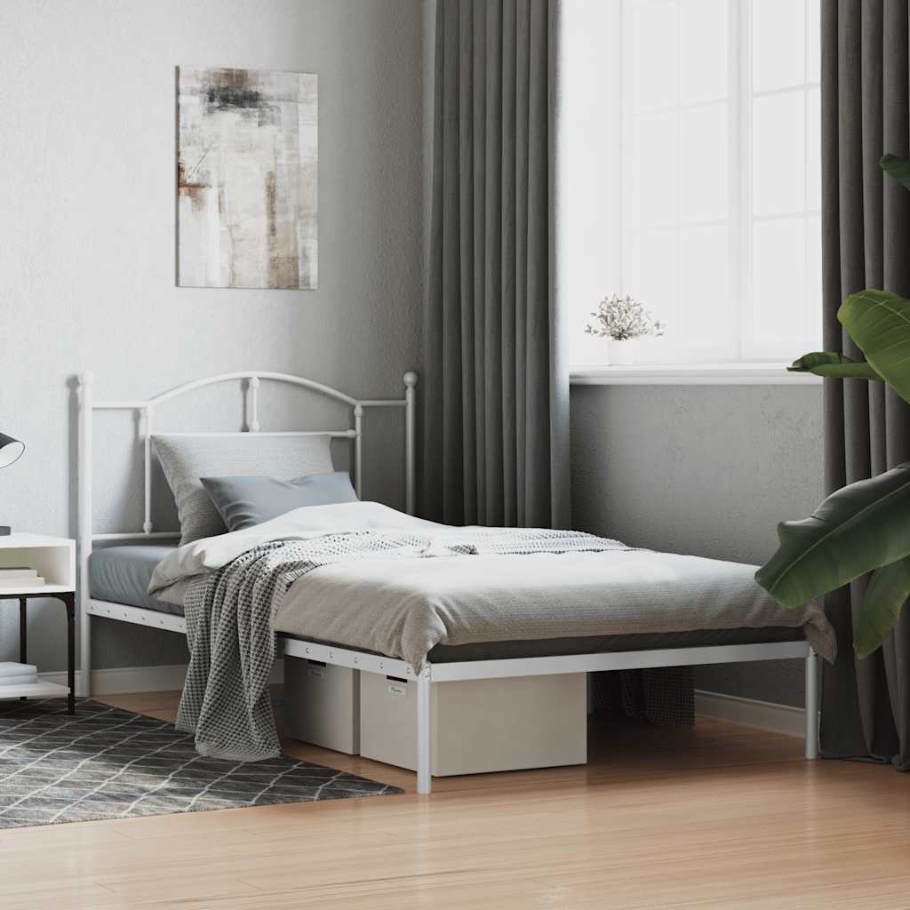 Metal Bed Frame without Mattress with Headboard White 107 cm 203 cm
