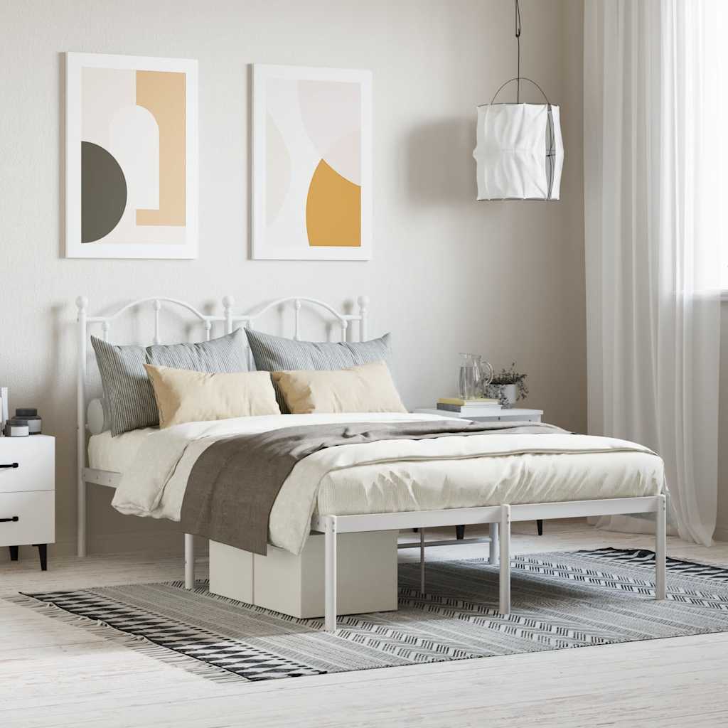 Metal Bed Frame without Mattress with Headboard White 120 cm 200 cm