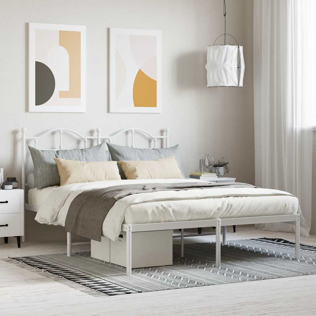Metal Bed Frame without Mattress with Headboard White 140 cm 190 cm
