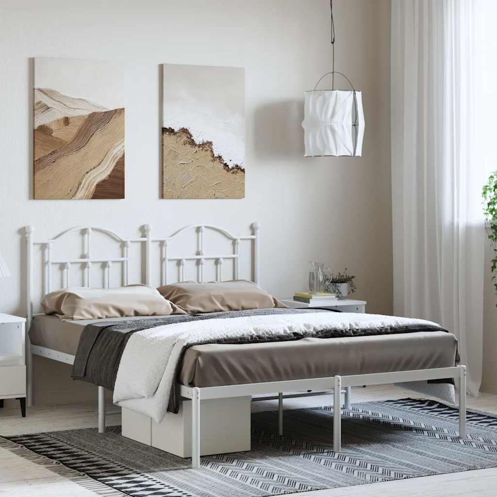 Metal Bed Frame without Mattress with Headboard White 150 cm 200 cm