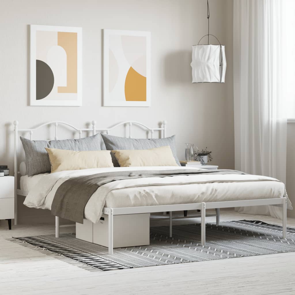 Metal Bed Frame without Mattress with Headboard White 180 cm 200 cm