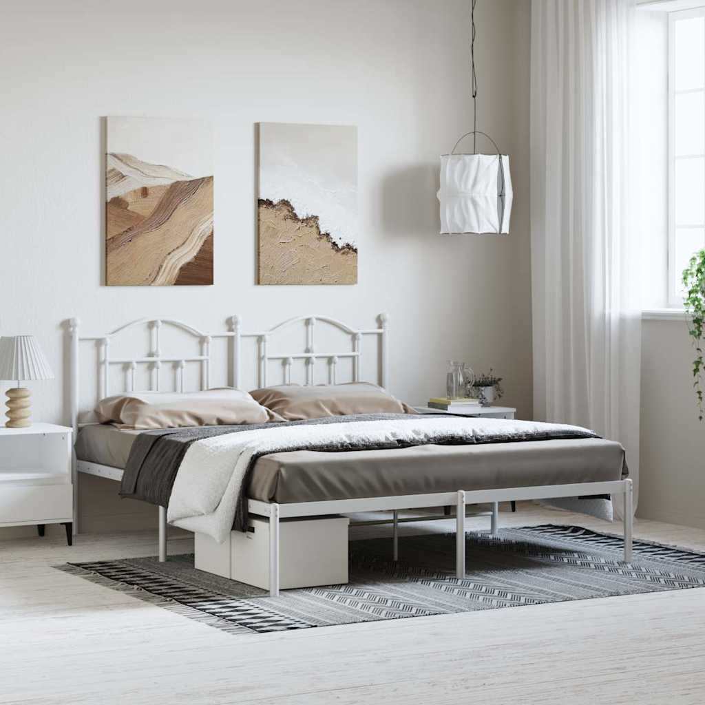 Metal Bed Frame without Mattress with Headboard White 183 cm 213 cm