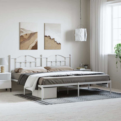 Metal Bed Frame without Mattress with Headboard White 193 cm 203 cm