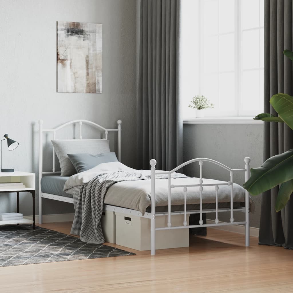 Metal Bed Frame without Mattress with Footboard with Headboard & Footboard White 80 cm 200 cm