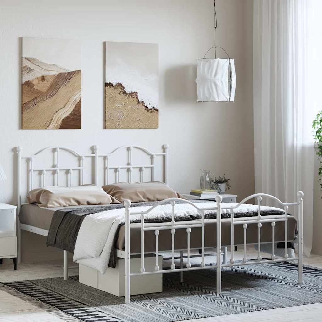 Metal Bed Frame without Mattress with Footboard with Headboard & Footboard White 135 cm 190 cm