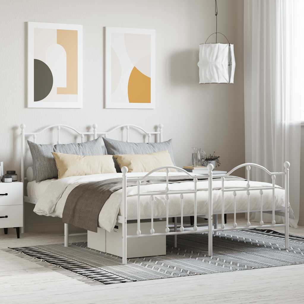 Metal Bed Frame without Mattress with Footboard with Headboard & Footboard White 140 cm 190 cm