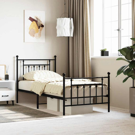 Metal Bed Frame without Mattress with Footboard with Headboard & Footboard Black 80 cm 200 cm