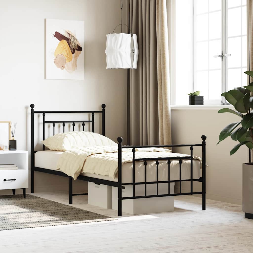 Metal Bed Frame without Mattress with Footboard with Headboard & Footboard Black 90 cm 200 cm