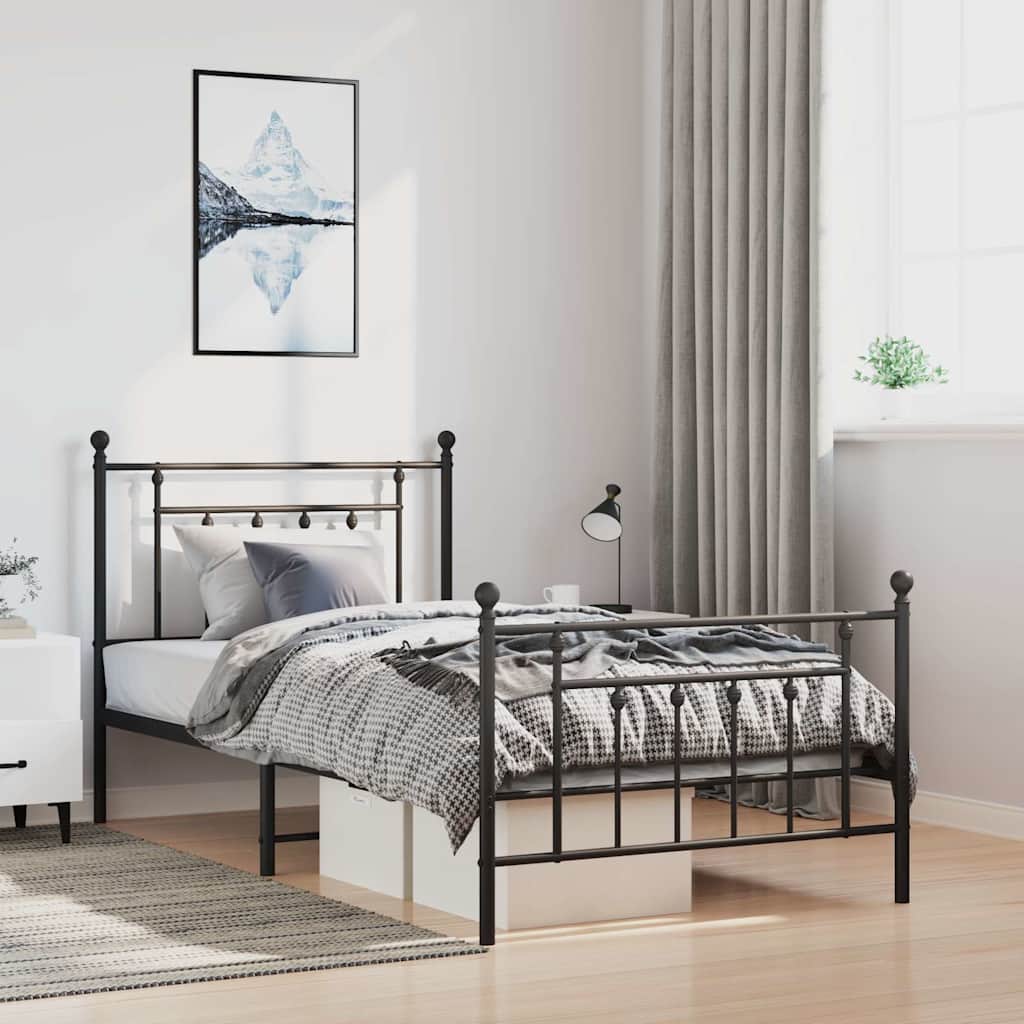 Metal Bed Frame without Mattress with Footboard with Headboard & Footboard Black 100 cm 190 cm