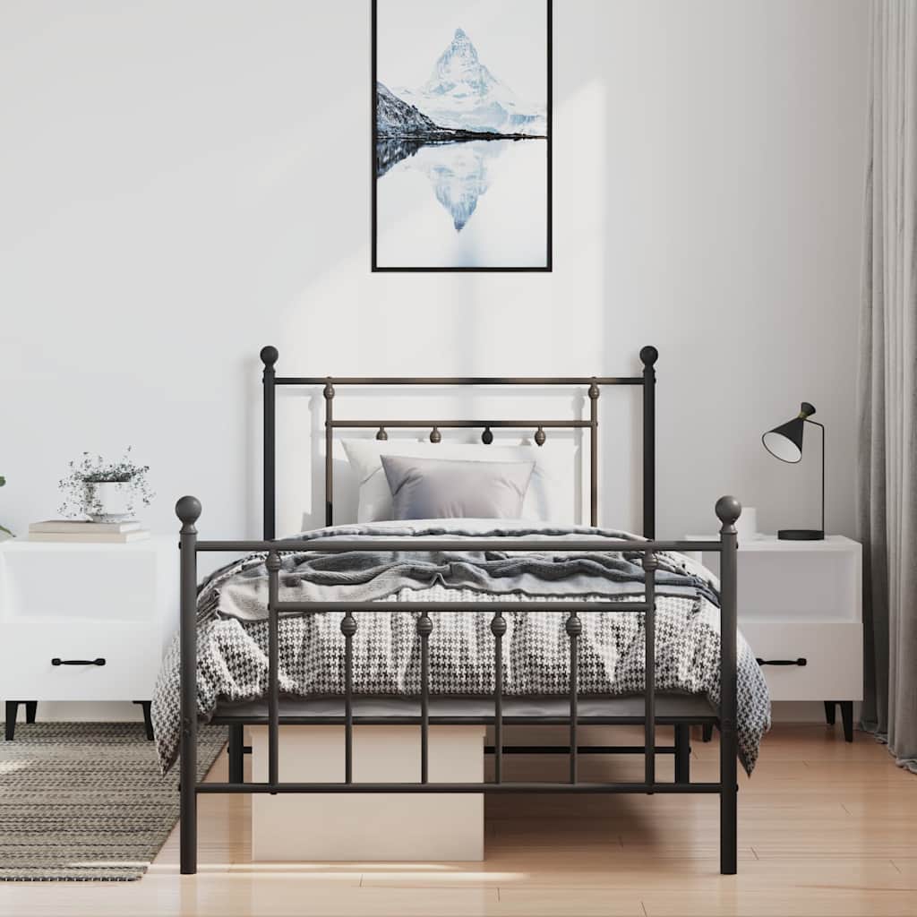 Metal Bed Frame without Mattress with Footboard with Headboard & Footboard Black 100 cm 200 cm