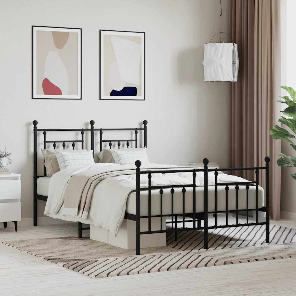 Metal Bed Frame without Mattress with Footboard with Headboard & Footboard Black 120 cm 200 cm