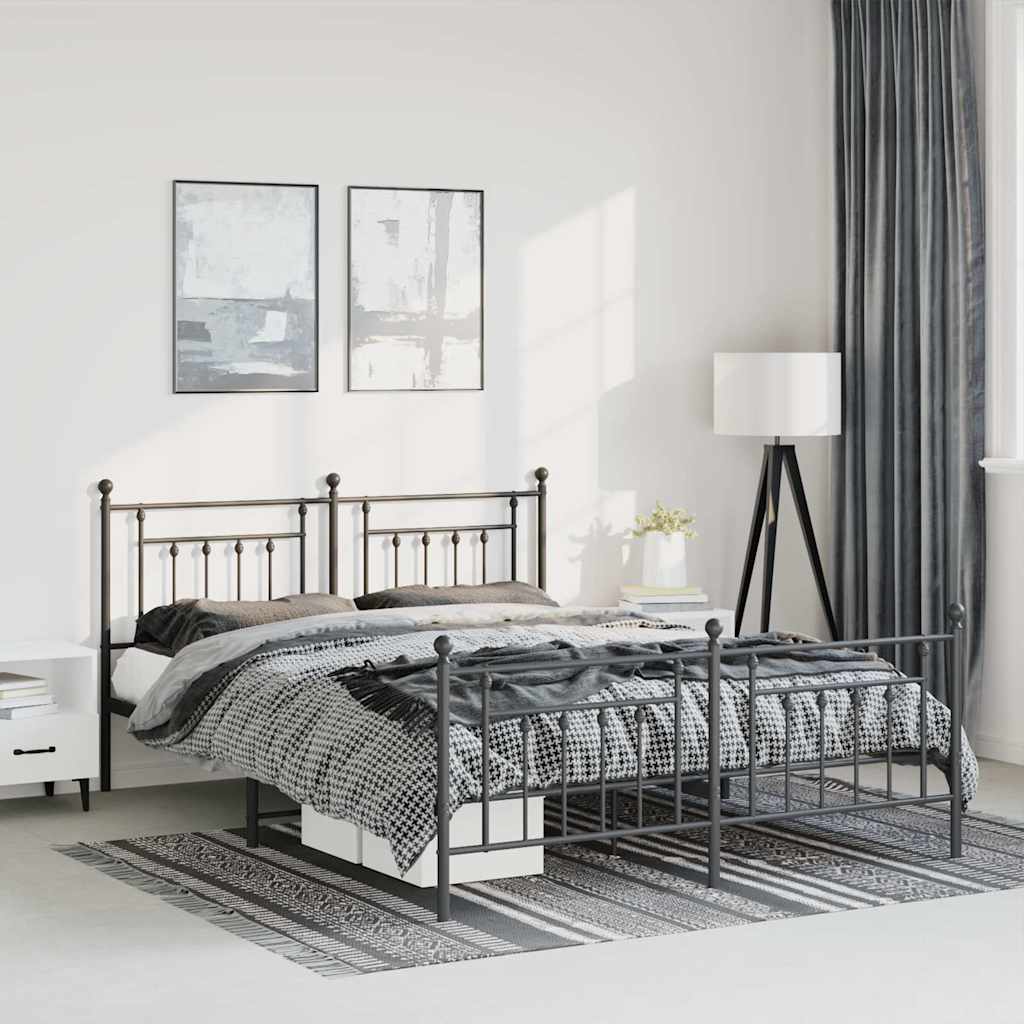 Metal Bed Frame without Mattress with Footboard with Headboard & Footboard Black 135 cm 190 cm