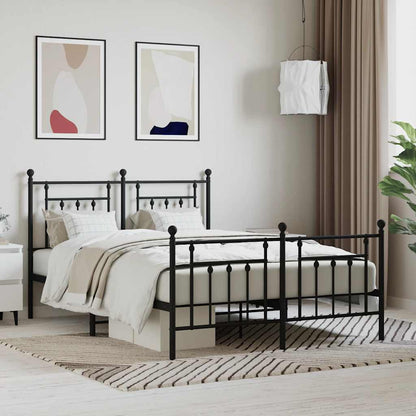 Metal Bed Frame without Mattress with Footboard with Headboard & Footboard Black 140 cm 190 cm