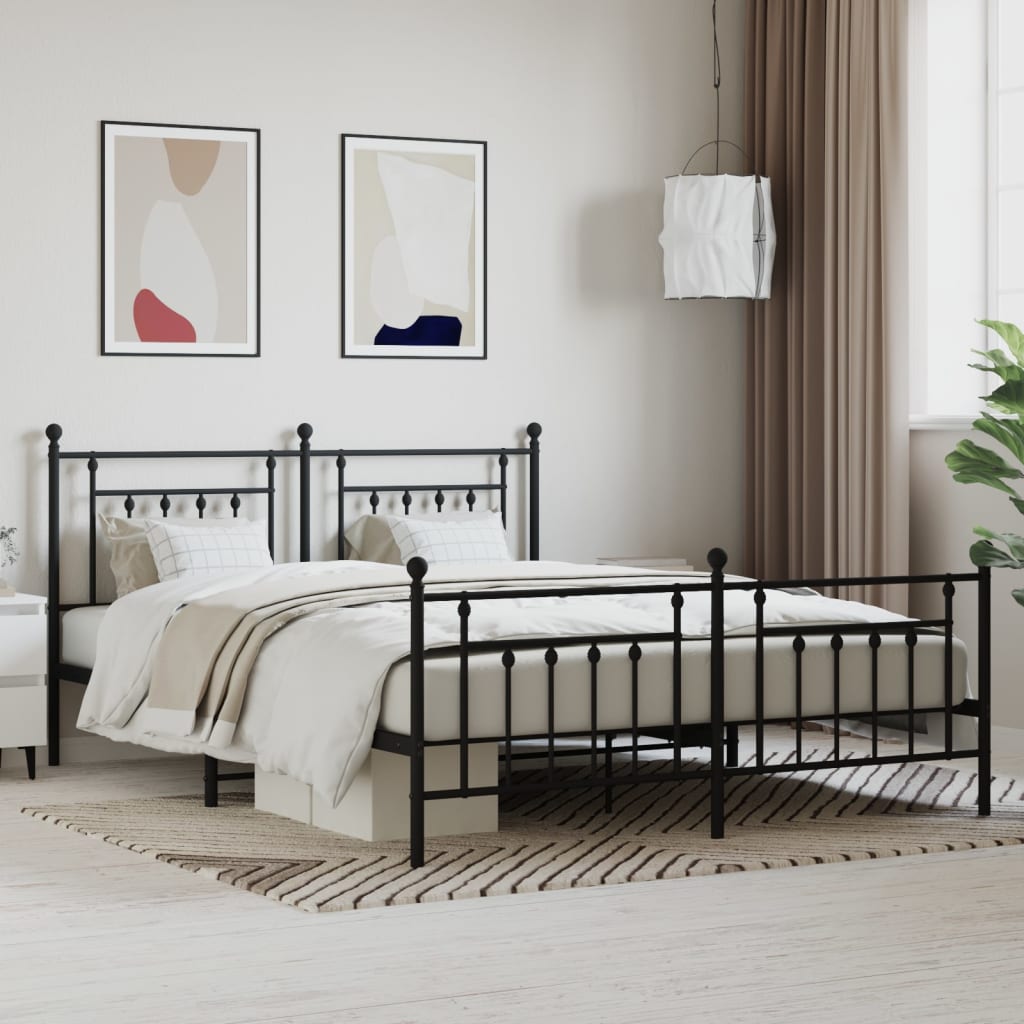 Metal Bed Frame without Mattress with Footboard with Headboard & Footboard Black 180 cm 200 cm