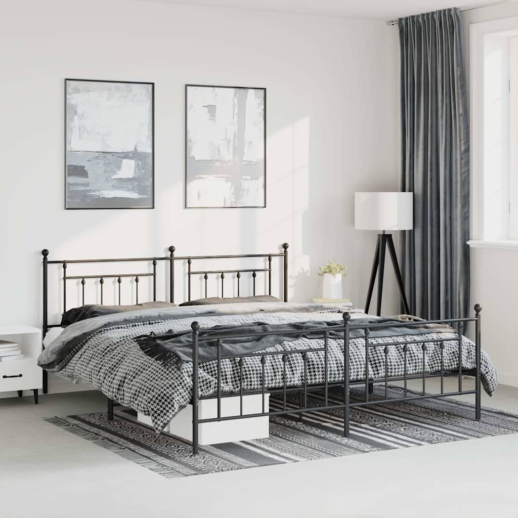 Metal Bed Frame without Mattress with Footboard with Headboard & Footboard Black 183 cm 213 cm