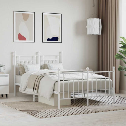 Metal Bed Frame without Mattress with Footboard with Headboard & Footboard White 120 cm 190 cm