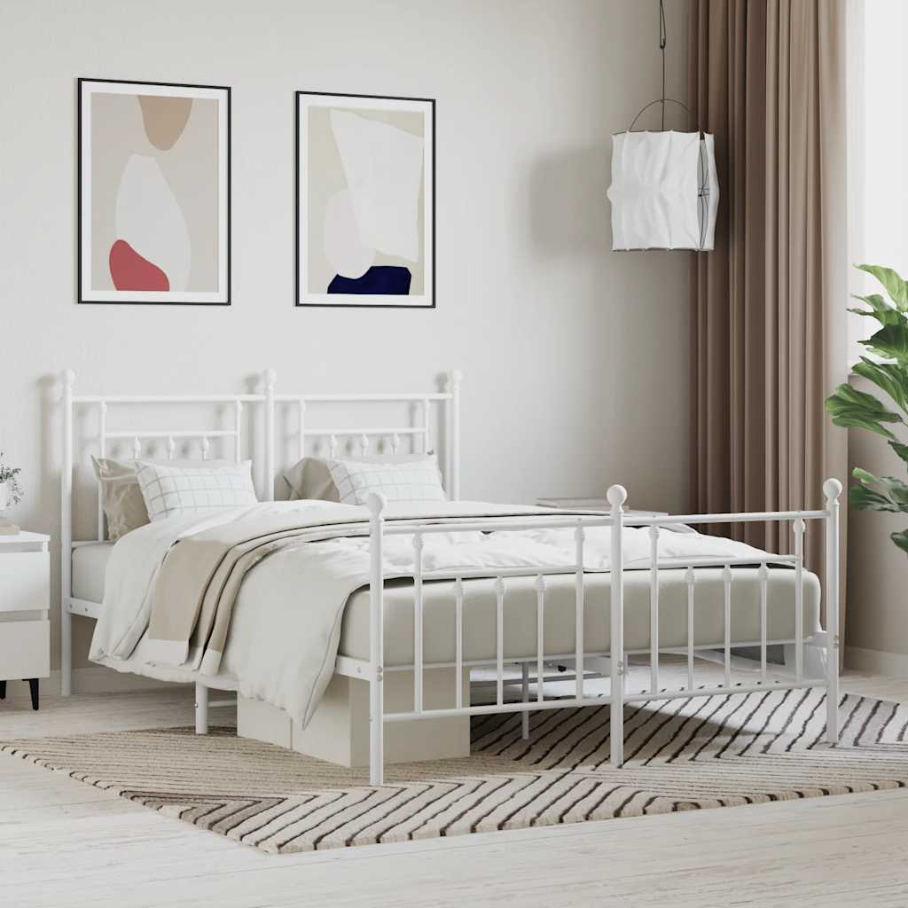 Metal Bed Frame without Mattress with Footboard with Headboard & Footboard White 140 cm 190 cm