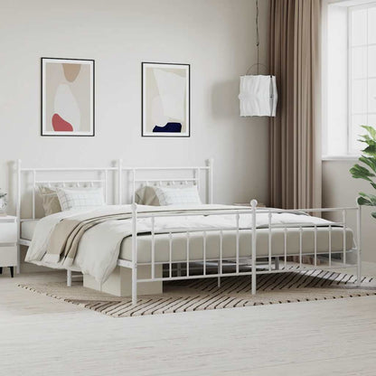 Metal Bed Frame without Mattress with Footboard with Headboard & Footboard White 200 cm 200 cm