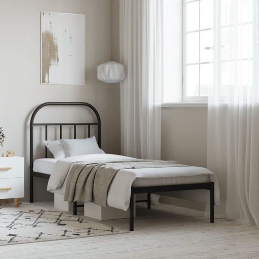 Metal Bed Frame without Mattress with Headboard Black 75 cm 190 cm