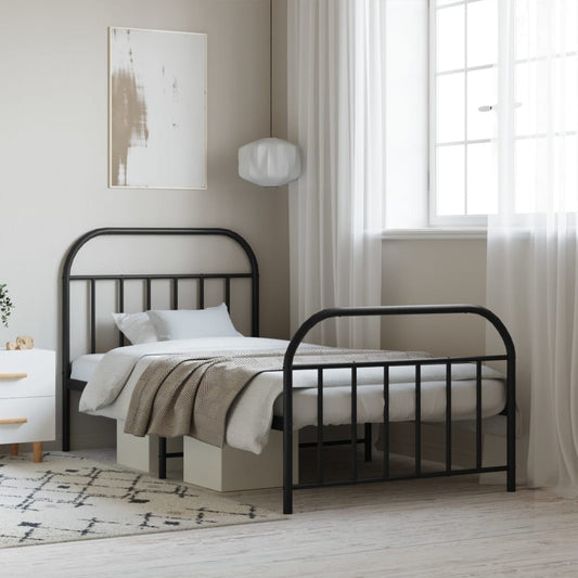 Metal Bed Frame without Mattress with Footboard with Headboard & Footboard Black 107 cm 203 cm