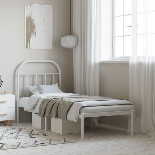 Metal Bed Frame without Mattress with Headboard White 75 cm 190 cm
