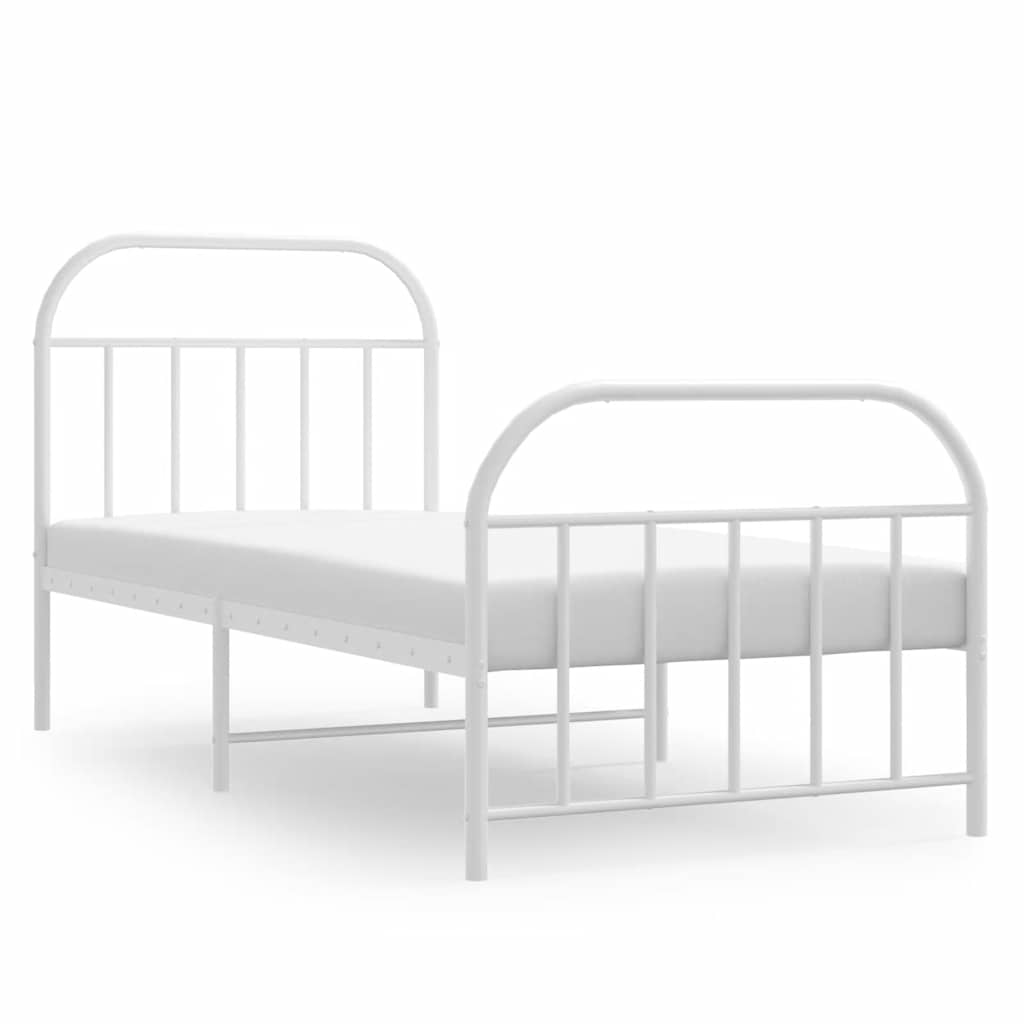 Metal Bed Frame without Mattress with Footboard with Headboard & Footboard White 90 cm 190 cm