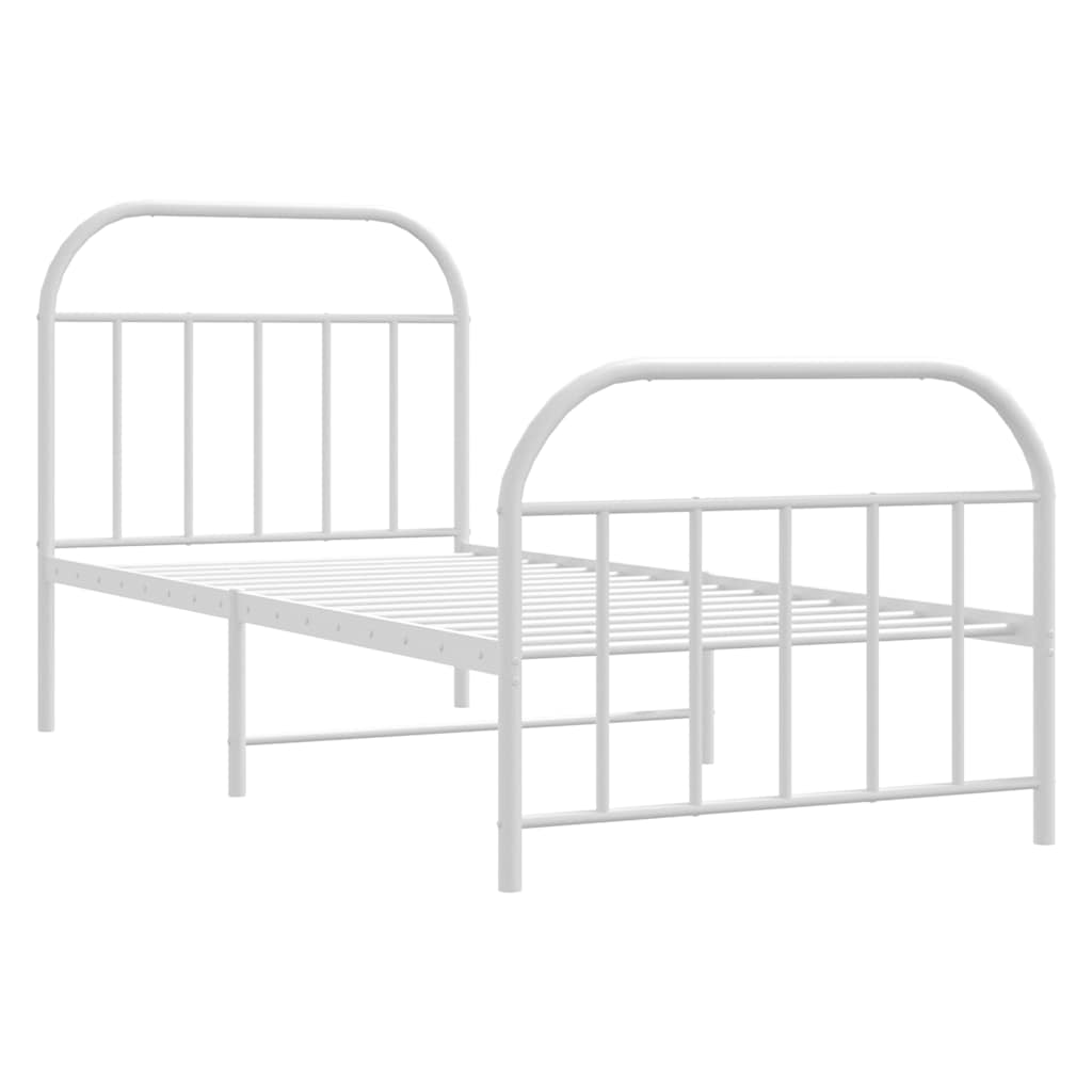 Metal Bed Frame without Mattress with Footboard with Headboard & Footboard White 90 cm 190 cm