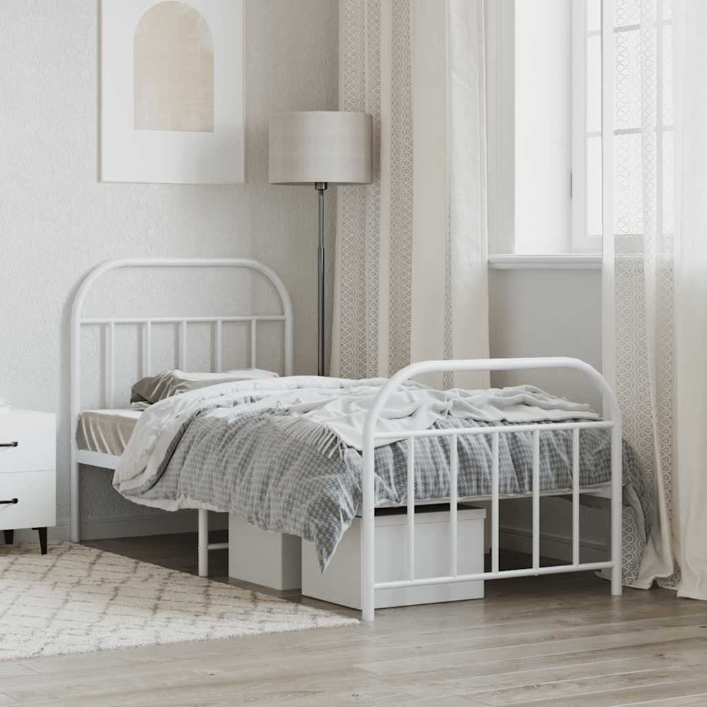 Metal Bed Frame without Mattress with Footboard with Headboard & Footboard White 90 cm 190 cm