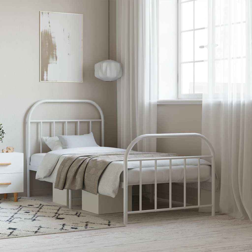 Metal Bed Frame without Mattress with Footboard with Headboard & Footboard White 90 cm 190 cm