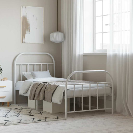 Metal Bed Frame without Mattress with Footboard with Headboard & Footboard White 90 cm 190 cm