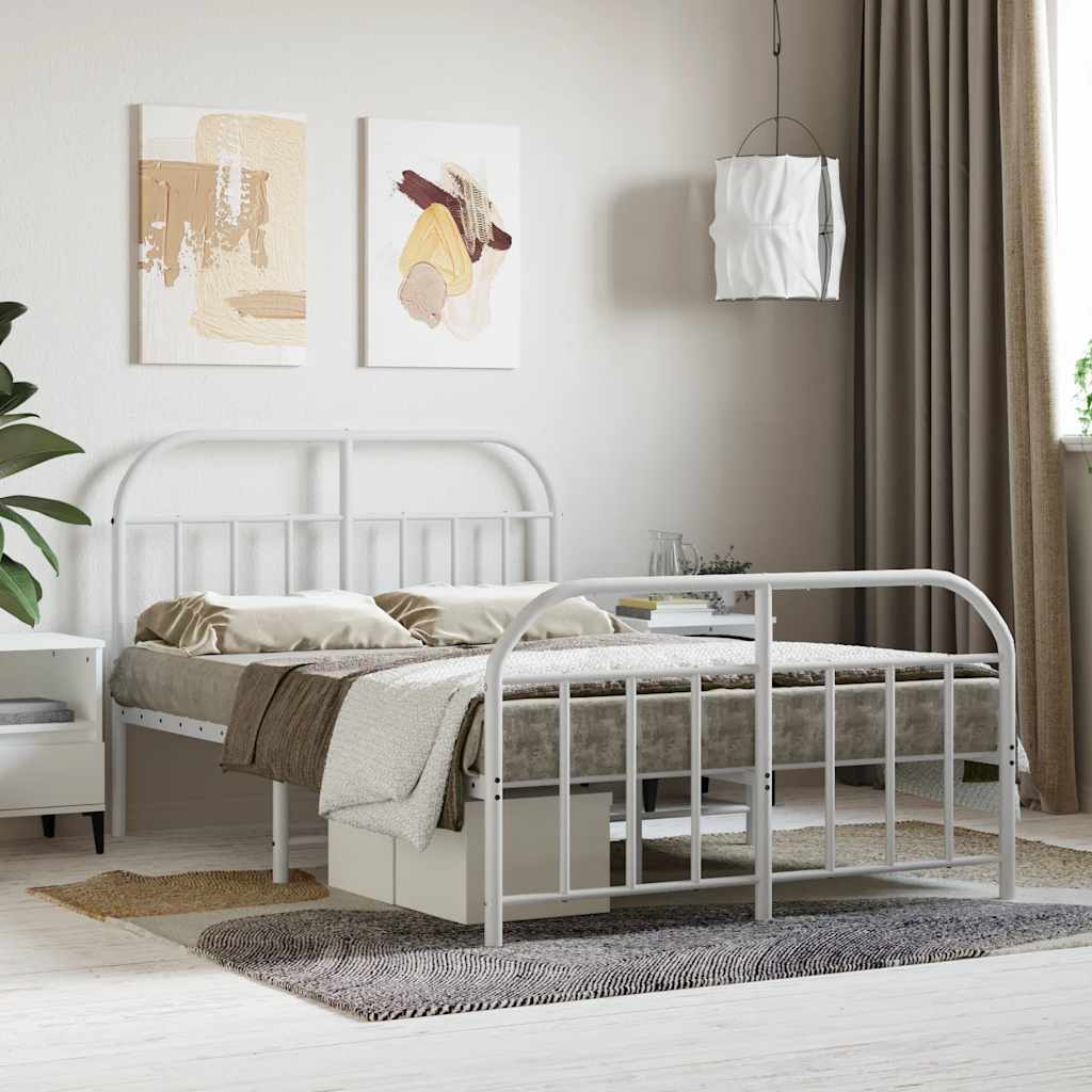 Metal Bed Frame without Mattress with Footboard with Headboard & Footboard White 120 cm 200 cm