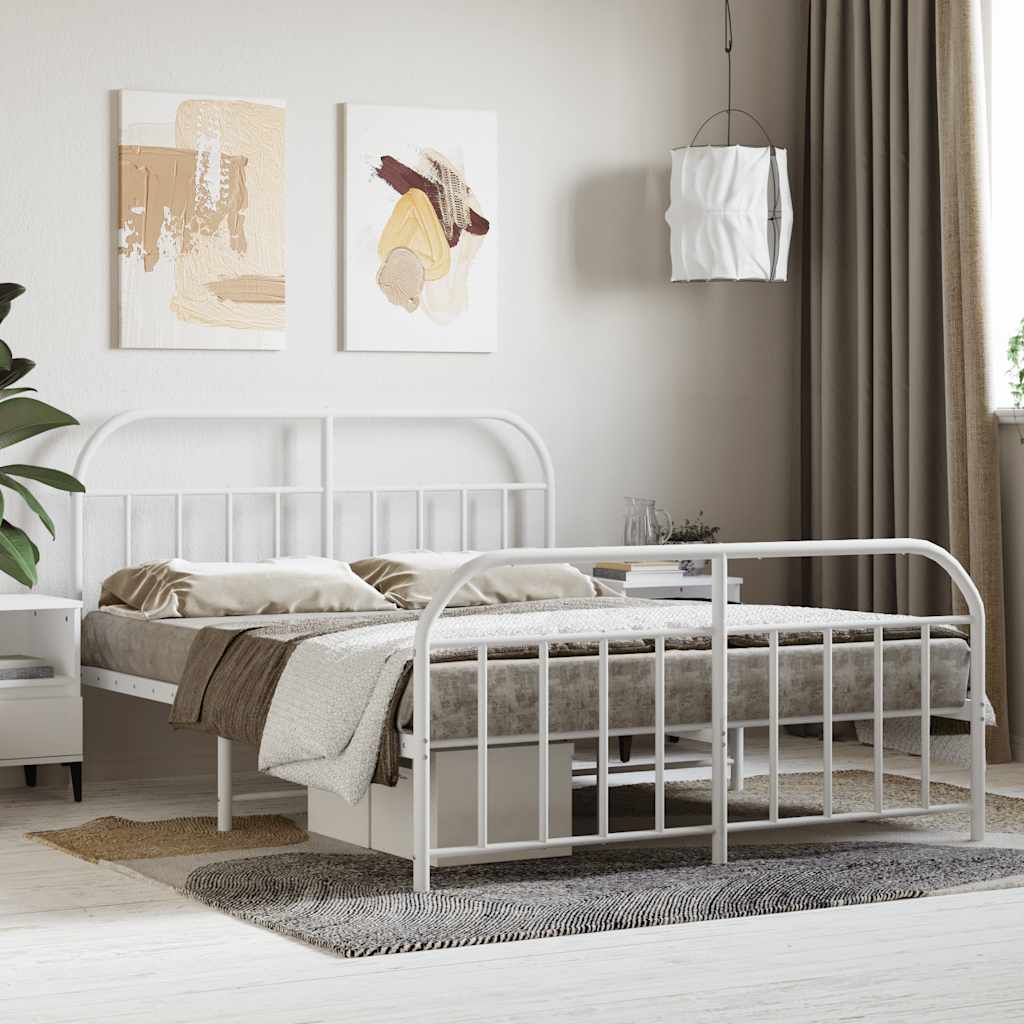 Metal Bed Frame without Mattress with Footboard with Headboard & Footboard White 140 cm 200 cm