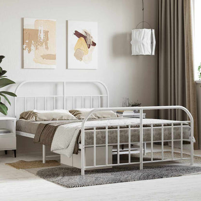 Metal Bed Frame without Mattress with Footboard with Headboard & Footboard White 140 cm 200 cm