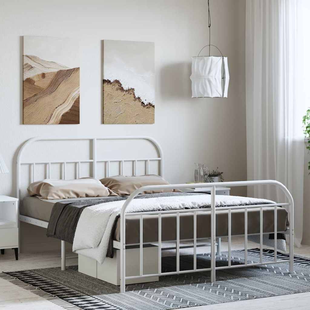 Metal Bed Frame without Mattress with Footboard with Headboard & Footboard White 150 cm 200 cm