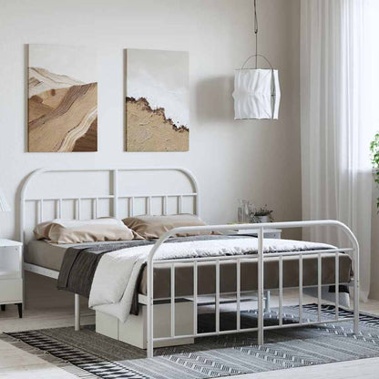 Metal Bed Frame without Mattress with Footboard with Headboard & Footboard White 150 cm 200 cm