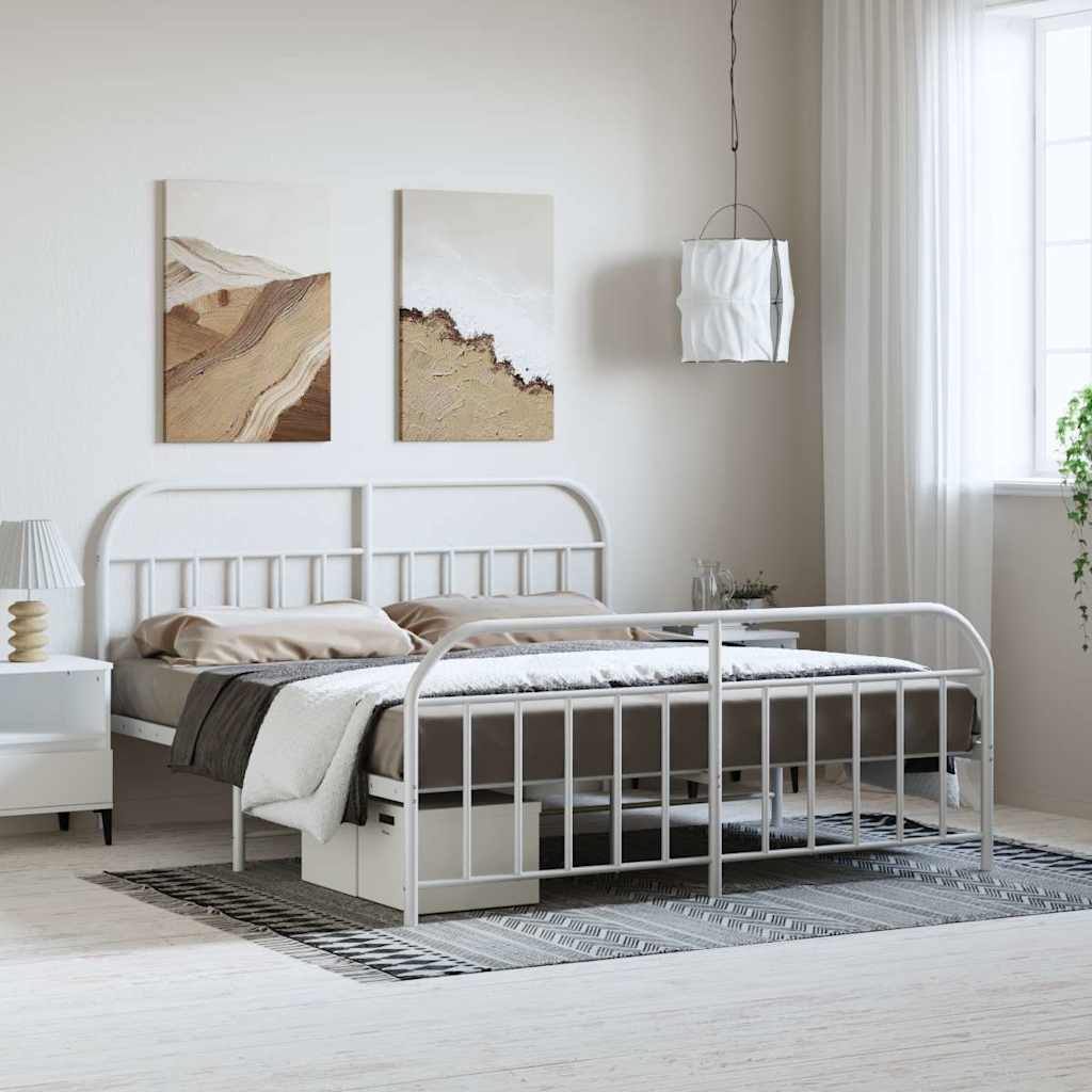 Metal Bed Frame without Mattress with Footboard with Headboard & Footboard White 183 cm 213 cm